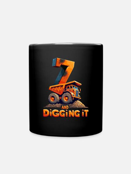 Glückszahl 7 Bagger Geburtstagsdesign Für Kinder - Tasse einfarbig - Schwarz