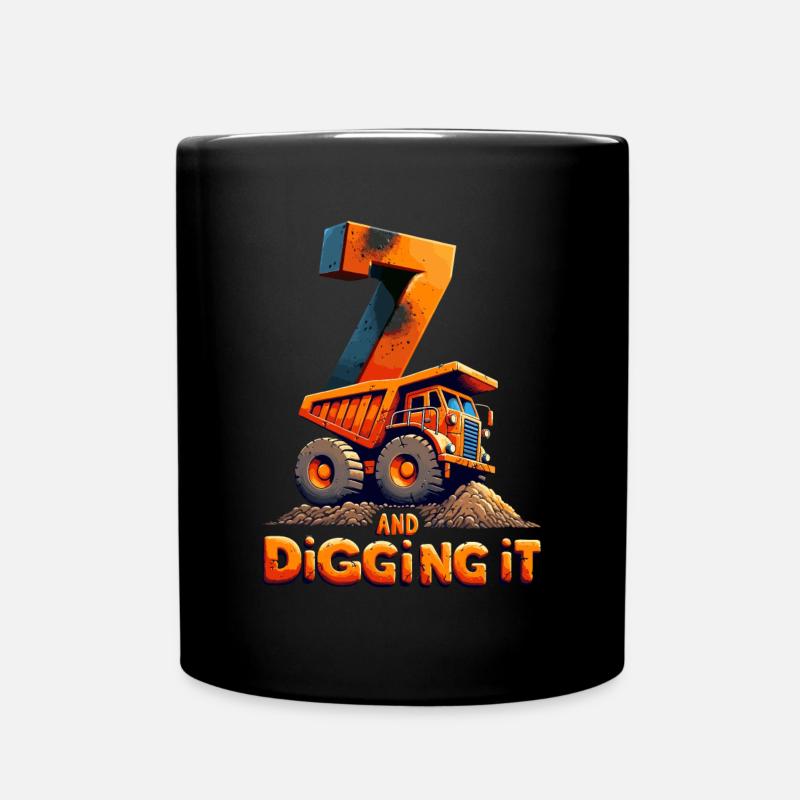 Glückszahl 7 Bagger Geburtstagsdesign Für Kinder - Tasse einfarbig - Schwarz