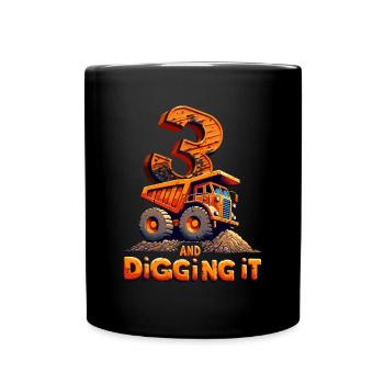 Funny 3rd Birthday Construction Lover Orange Excavator - Full Colour Mug - black - Front
