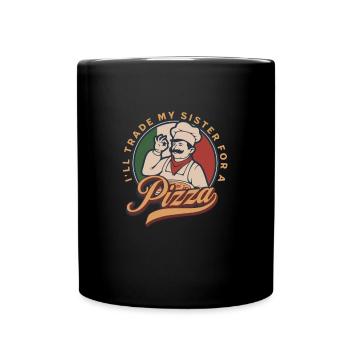 Pizza Over Sister – Funny family humor design - Full Colour Mug - black - Front