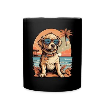 Chien rétro au coucher du soleil - Mug uni - noir - Devant