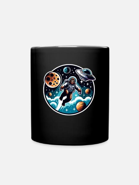 Space Bigfoot Astronaut - UFO and Planets - Full Colour Mug - black