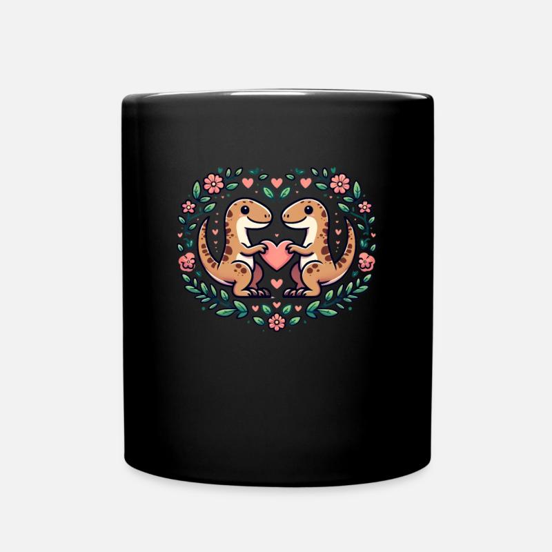 Heart Shaped Dinosaur Couple Dino Love Valentine's - Full Colour Mug - black