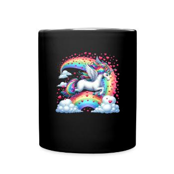 Einhorn Valentinstag Regenbogenherzen Fantasie - Tasse einfarbig - Schwarz - Vorne