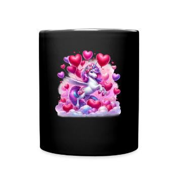 Unicorn Heart Balloons Love Valentines Day - Full Colour Mug - black - Front