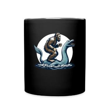 Bigfoot Sasquatch Riding The Loch Ness Monster - Full Colour Mug - black - Front