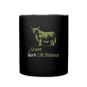 Graze Work Life Balance – Scottish Highland Cow - Full Colour Mug - black - Front
