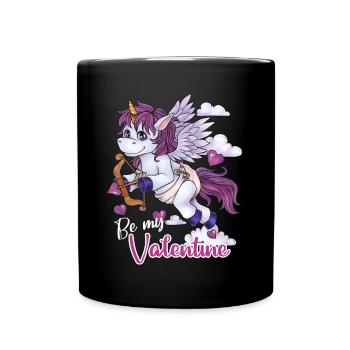 Be my Valentine niedliches Amor Einhorn Geschenk - Tasse einfarbig - Schwarz - Vorne