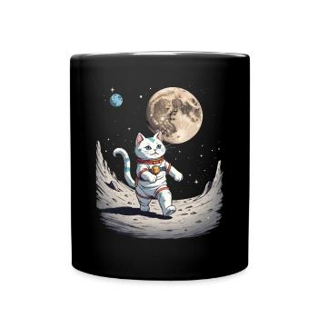 Illustration einer Katze im Raumanzug - Tasse einfarbig - Schwarz - Vorne