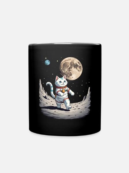 Illustration einer Katze im Raumanzug - Tasse einfarbig - Schwarz