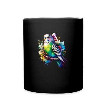 Watercolors Budgie Serenity – Delicate Bird Art - Full Colour Mug - black - Front
