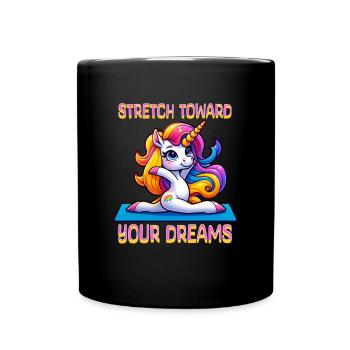 Stretch Toward Your Dreams - Unicorn Yoga - Full Colour Mug - black - Front
