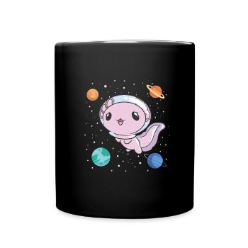 Lustiges Axolotl Weltraum - Tasse einfarbig - Schwarz - Vorne
