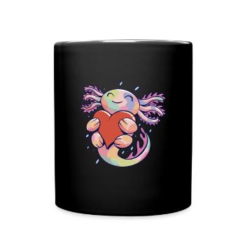 Lustiges Axolotl Herz - Tasse einfarbig - Schwarz - Vorne