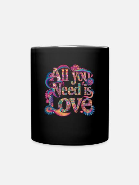 Alles, was Sie brauchen, ist Liebe Hippie Blume Retro 60er 70er Jahre - Tasse einfarbig - Schwarz