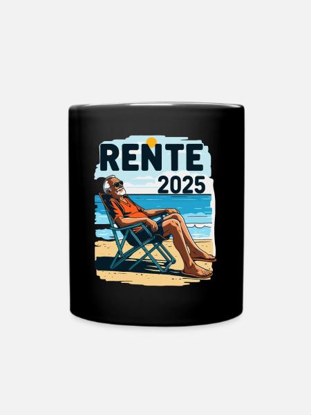 Rente 2025 - Rentner am Strand - Tasse einfarbig - Schwarz