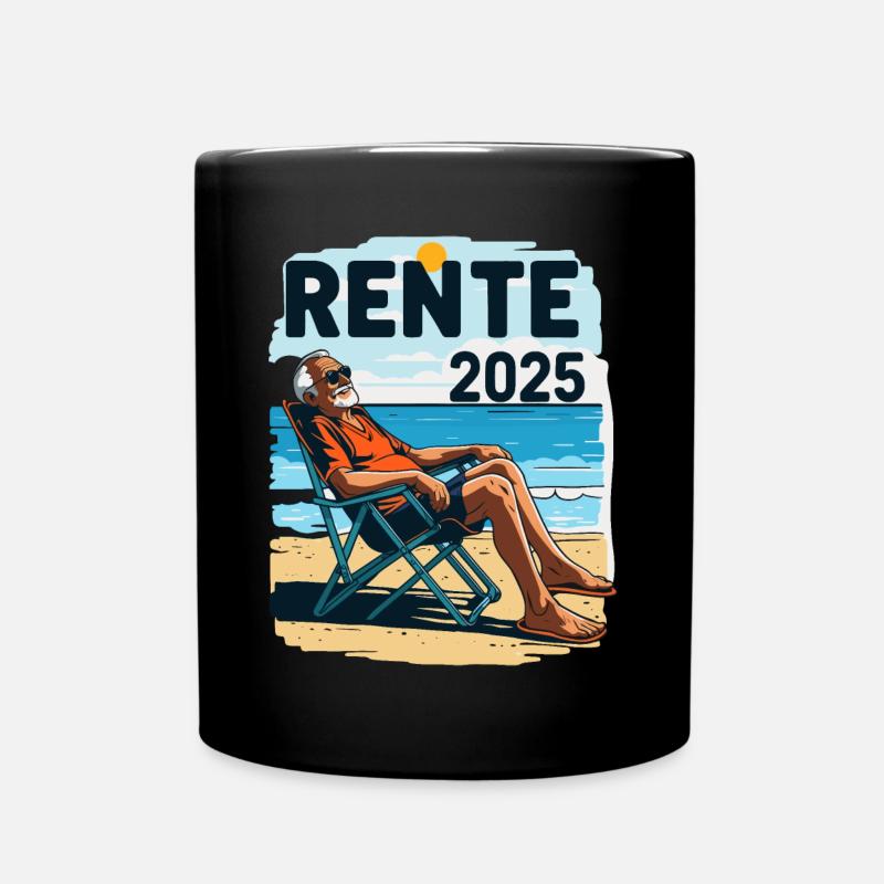 Rente 2025 - Rentner am Strand - Tasse einfarbig - Schwarz