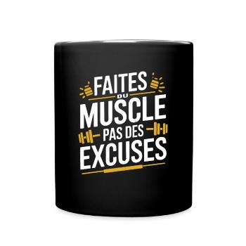 Muskelaufbau statt Ausreden Fitnesssport - Tasse einfarbig - Schwarz - Vorne