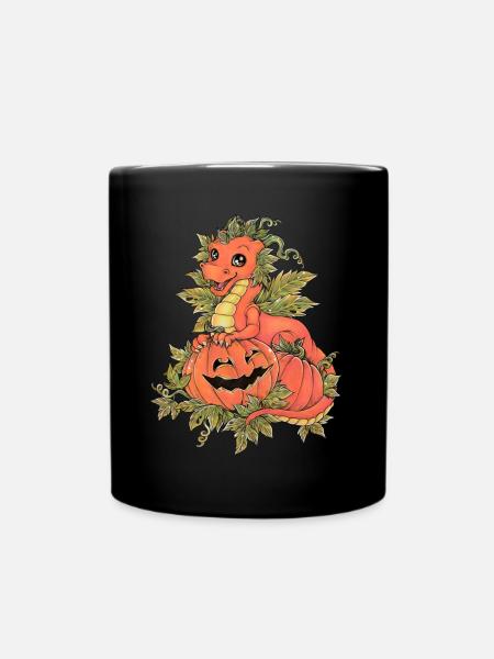 Niedlich Kürbis Drache Pumpkin Halloween Geschenk - Tasse einfarbig - Schwarz