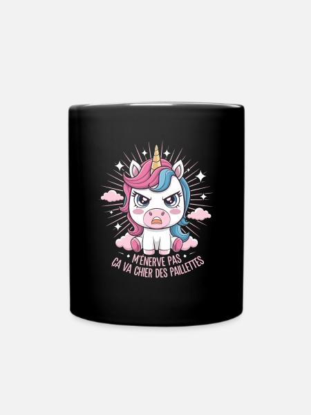 M'Énerve Pas Ça Va Chier Des Paillettes Licorne - Mug uni - noir