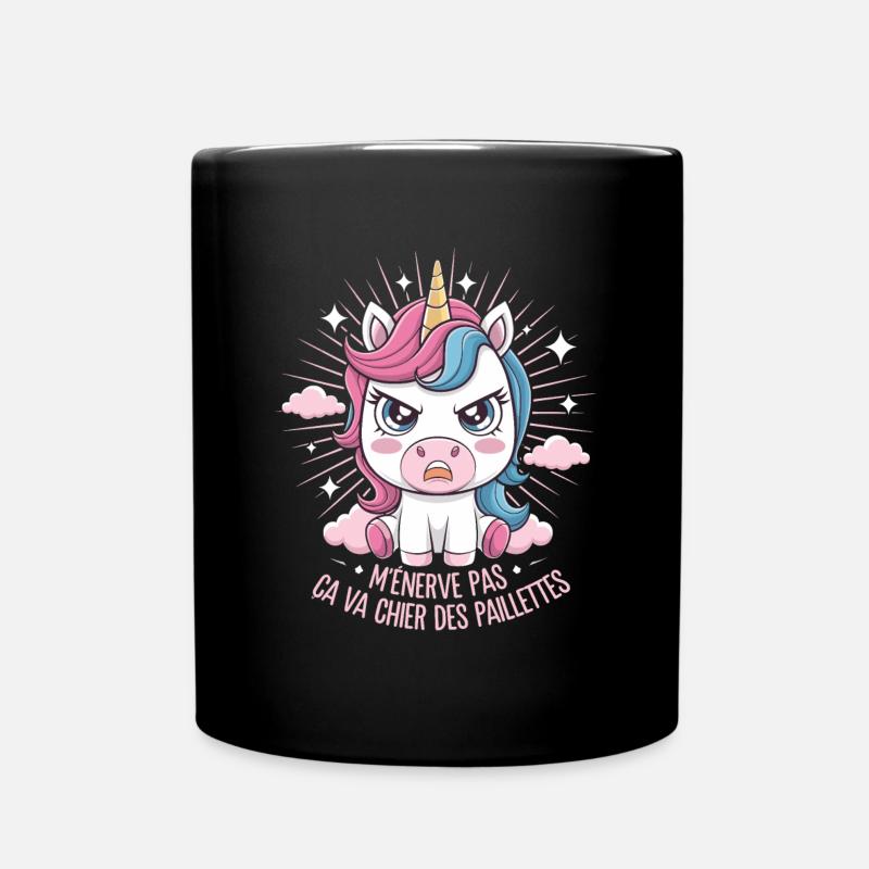 M'Énerve Pas Ça Va Chier Des Paillettes Licorne - Mug uni - noir