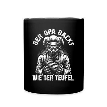 Opa backt wie der Teufel - lustiges Backmotiv - Tasse einfarbig - Schwarz - Vorne