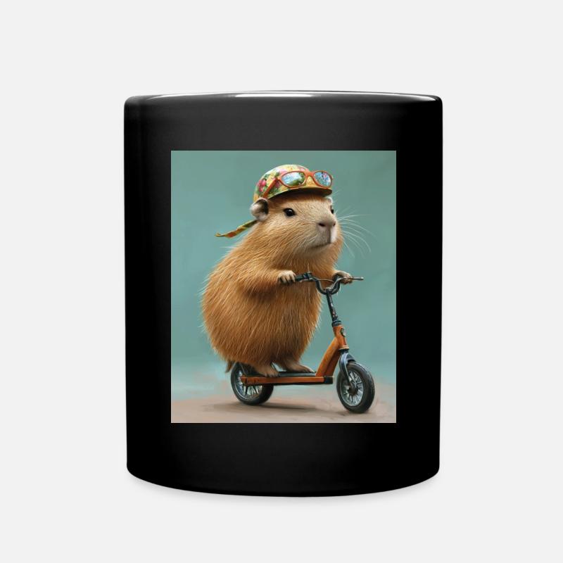 Capybara auf Scooter - Tasse einfarbig - Schwarz