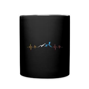 Herzschlag Wandern Hiking Berge Geschenk - Tasse einfarbig - Schwarz - Vorne