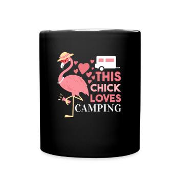 Funny Flamingo Camping This Chick loves Camping - Full Colour Mug - black - Front