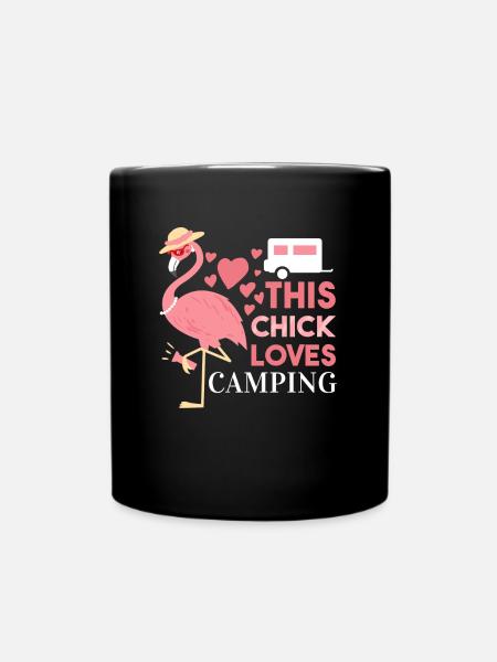 Funny Flamingo Camping This Chick loves Camping - Full Colour Mug - black