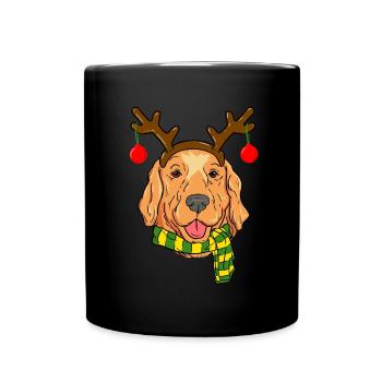 Golden Retriever Xmas Reindeer Horns Dog Christmas - Full Colour Mug - black - Front