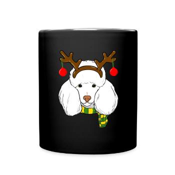 Pudel Xmas Rentier Hörner Hund Liebhaber Weihnachten - Tasse einfarbig - Schwarz - Vorne