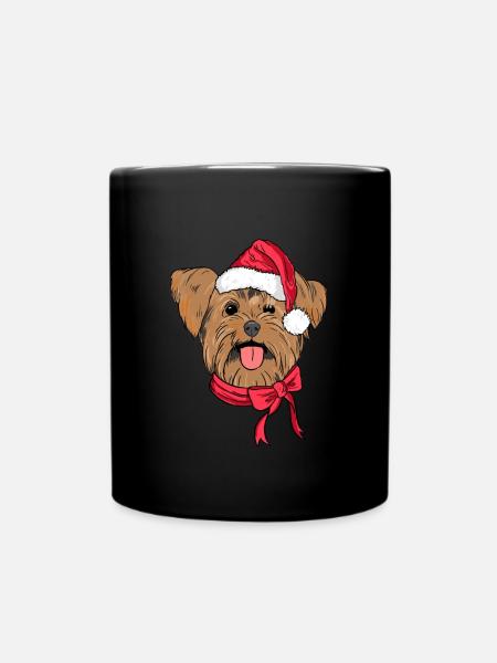 Yorkshire Terrier Xmas Hat Dog Lover Christmas - Full Colour Mug - black