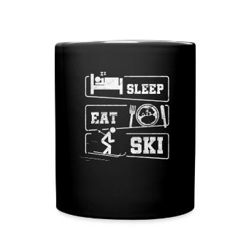 Sleep Eat Ski Winter Sports Skiing Ski Holidays - Full Colour Mug - black - Front