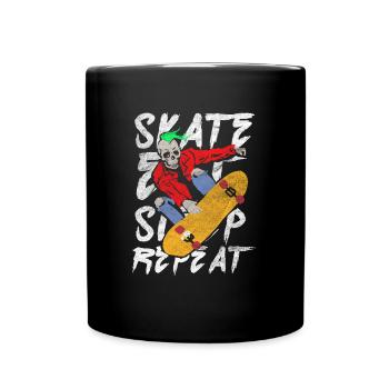 Essen Sie Schlaf wiederholen Skateboard Skateboard Schädel - Tasse einfarbig - Schwarz - Vorne
