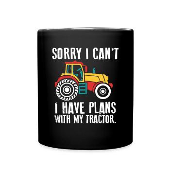 Plans with my Traktor. Mein Traktor. Traktoren - Tasse einfarbig - Schwarz - Vorne