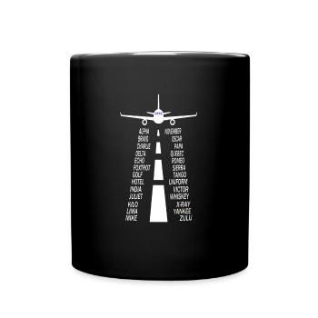 Pilotenalphabet Flugzeug - Tasse einfarbig - Schwarz - Vorne