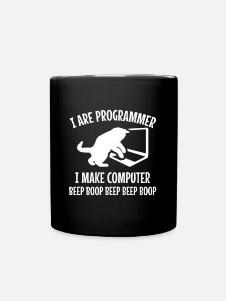 Programmer Cat Gift Programming Mitze - Full Colour Mug - black