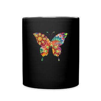 Blumen Schmetterling - Tasse einfarbig - Schwarz - Vorne