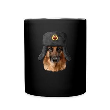 Deutscher Schäferhund in der Sowjetischen Mütze - Tasse einfarbig - Schwarz - Vorne