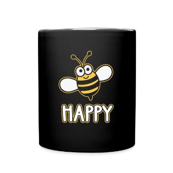 Bee happy - Tasse einfarbig - Schwarz - Vorne