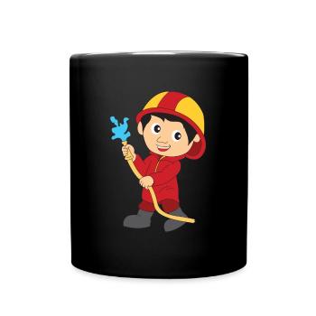 Feuerwehr Comic Kinder Geschenk T-Shirt - Tasse einfarbig - Schwarz - Vorne