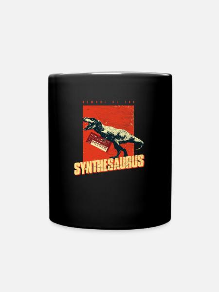 Analog Synthesaurus - Synth T Rex Synthesizer - Full Colour Mug - black