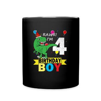 4 Jahre alt Geburtstag Dinosaurier T-Shirt - Tasse einfarbig - Schwarz - Vorne