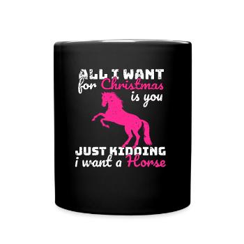 Weihnachten Pferde Reiten Spruch - Tasse einfarbig - Schwarz - Vorne
