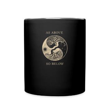 Yggdrasil Vintage Viking Moon Sun Mythical Tree - Full Colour Mug - black - Front