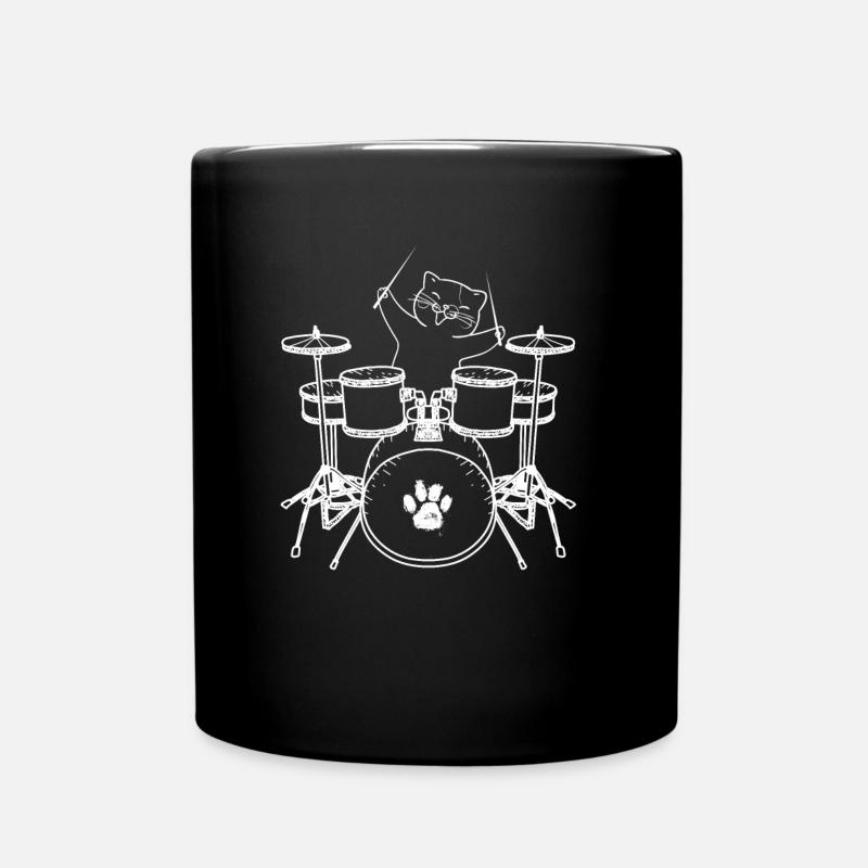 Schlagzeug Katze Schlagzeuger - Tasse einfarbig - Schwarz