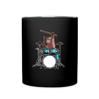 Drummer Katze spielt Schlaugzeug Musiker Geschenke - Tasse einfarbig - Schwarz - Vorne
