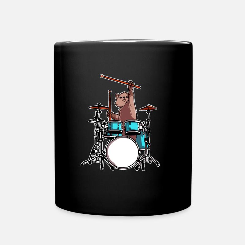 Chat batteur joue des cadeaux de musicien de batterie - Mug uni - noir