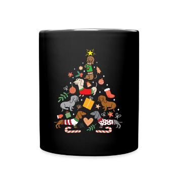 Noël mignon teckel arbre chien amoureux vacances - Mug uni - noir - Devant